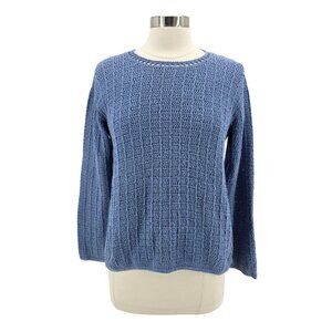 Vintage WinterSilks Womens Medium Sweater Silk Linen Cotton Blue Open Knit Blue
